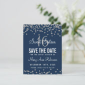 Sweet 16 Save Date Silver Glitter Confetti Navy Save The Date (Staand voorkant)