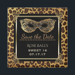 Sweet 16 Save the Date 16th Birthday Ball Luipaard Magneet<br><div class="desc">Maak je eigen elegante, Sweet 16 Save the Date luipaard print magneet met een maskerade thema- Maakt een stijlvolle, gepersonaliseerde feestgunst aandenken voor vrienden en familie. Eenvoudig zwart vierkant lijst in het midden leest 'Save the Date' met de gepersonaliseerde naam hieronder in elegant, script en 'Sweet 16' met aangepaste datum...</div>