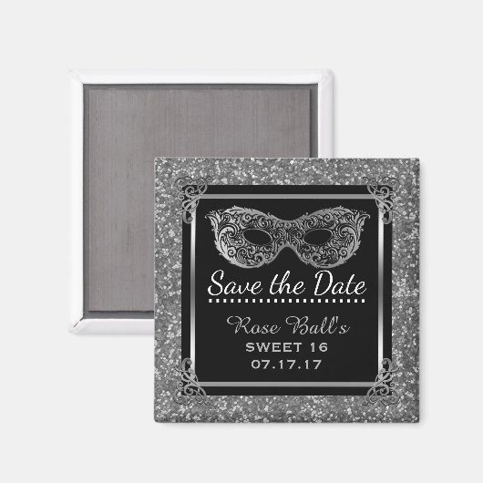 Sweet 16 Save the Date 16th Birthday Glam Zilver Magneet (Voorkant / Achterkant)