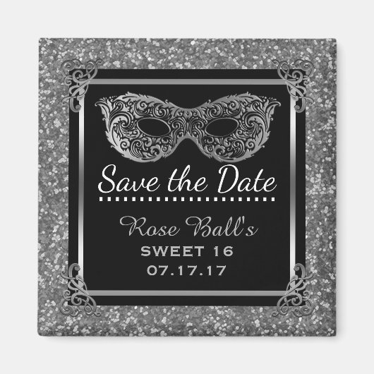 Sweet 16 Save the Date 16th Birthday Glam Zilver Magneet (Voorkant)