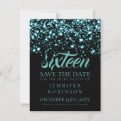 Sweet 16 "Save the Date" Blauwgroen Midnight Glam Save The Date (Voorkant)