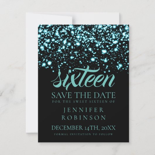 Sweet 16 "Save the Date" Blauwgroen Midnight Glam Save The Date (Voorkant)