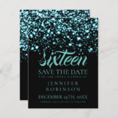 Sweet 16 "Save the Date" Blauwgroen Midnight Glam Save The Date (Voorkant / Achterkant)