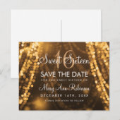 Sweet 16 "Save The Date" Gold String Lights Aankondigingskaart (Voorkant / Achterkant)