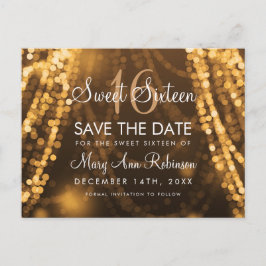 Sweet 16 "Save The Date" Gold String Lights Aankondigingskaart