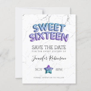 Sweet 16 Save the Date Mermaid Balloons Glitter