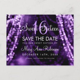 Sweet 16 "Save The Date" Paarse lichtjes Aankondigingskaart