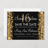 Sweet 16 Save The Date Party Sparkles Gold Aankondigingskaart (Voorkant / Achterkant)