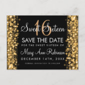 Sweet 16 Save The Date Party Sparkles Gold Aankondigingskaart (Voorkant)
