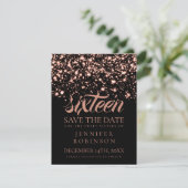 Sweet 16 "Save the Date" Roos Gold Midnight Glam Save The Date (Staand voorkant)
