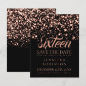 Sweet 16 "Save the Date" Roos Gold Midnight Glam Save The Date (Voorkant / Achterkant)