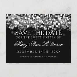 Sweet 16 Save The Date Shimmering Silver Lights Aankondigingskaart