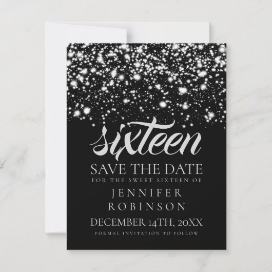Sweet 16 "Save the Date" Silver Midnight Glam Save The Date (Voorkant)