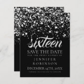 Sweet 16 "Save the Date" Silver Midnight Glam Save The Date (Voorkant / Achterkant)