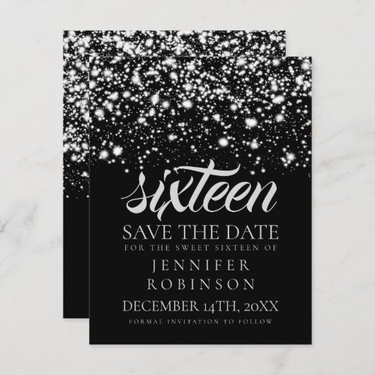 Sweet 16 "Save the Date" Silver Midnight Glam Save The Date (Voorkant / Achterkant)
