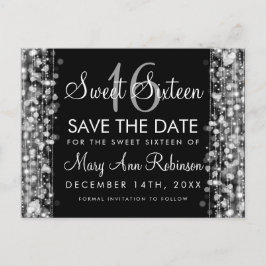 Sweet 16 Save The Date Silver Party Sparkles Aankondigingskaart