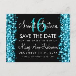 Sweet 16 Save The Date Turquoise Party Sparkles Aankondigingskaart