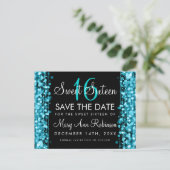Sweet 16 Save The Date Turquoise Party Sparkles Aankondigingskaart (Staand voorkant)
