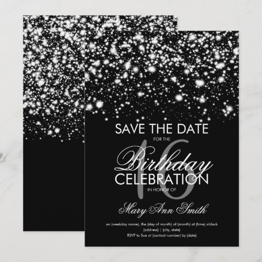 Sweet 16 "Save The Date" Zilver Kaart (Voorkant / Achterkant)