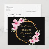 Sweet 16 Save the Date zwart gouden bloemen Briefkaart (Voorkant / Achterkant)