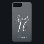 Sweet 16 Script Black White 16th Birthday iPhone 8/7 Plus Hoesje<br><div class="desc">Sweet 61 het geval van de verjaardagstelefoon met chic wit manuscript op een off-zwarte achtergrond. Viel je 16e verjaardag in stijl met dit zwarte en witte trendy design en voeg gewoon jouw naam toe. Exclusief voor u ontworpen door Happy Dolphin Studio. Neem contact met ons op via happydolphinstudio@outlook.com als je...</div>