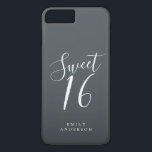 Sweet 16 Script Black White 16th Birthday iPhone 8/7 Plus Hoesje<br><div class="desc">Sweet 61 het geval van de verjaardagstelefoon met chic wit manuscript op een off-zwarte achtergrond. Viel je 16e verjaardag in stijl met dit zwarte en witte trendy design en voeg gewoon jouw naam toe. Exclusief voor u ontworpen door Happy Dolphin Studio. Neem contact met ons op via happydolphinstudio@outlook.com als je...</div>