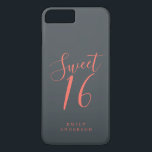 Sweet 16 Script Coral Black 16th Birthday iPhone 8/7 Plus Hoesje<br><div class="desc">Sweet zestien verjaardagstelefoons met het kickerkoraalmanuscript op een off-black achtergrond. Viel je 16e verjaardag in stijl met dit koraal en zwarte trendy ontwerp en voeg gewoon jouw naam toe. Exclusief voor u ontworpen door Happy Dolphin Studio. Neem contact met ons op via happydolphinstudio@outlook.com als je hulp of overeenkomende producten nodig...</div>