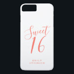 Sweet 16 Script Coral White 16th Birthday iPhone 8/7 Plus Hoesje<br><div class="desc">Sweet zestien verjaardagstelefoons met het kickerkoraalmanuscript op een witte achtergrond. Viel je 16e verjaardag in stijl met dit koraal en witte trendy ontwerp en voeg gewoon jouw naam toe. Exclusief voor u ontworpen door Happy Dolphin Studio. Neem contact met ons op via happydolphinstudio@outlook.com als je hulp of overeenkomende producten nodig...</div>