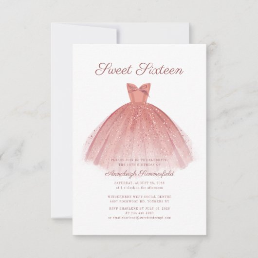 Sweet 16 Script Moderne jurk Verjaardag Kaart (Voorkant)