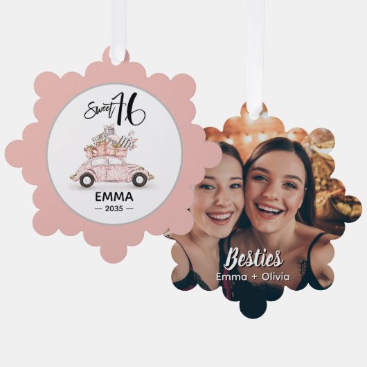 Sweet 16 Script Photo Bestie Snowflake Ornament (Voorkant / Achterkant)