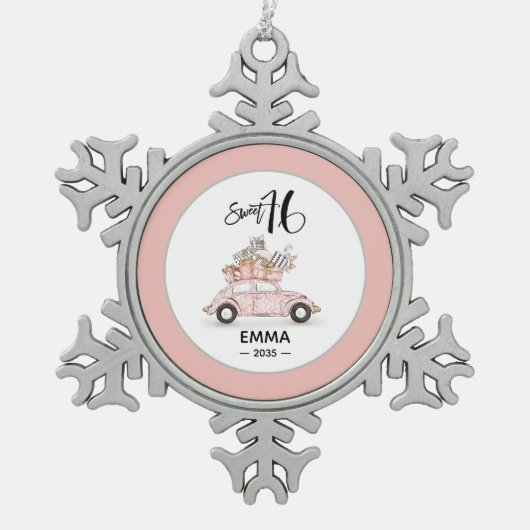 Sweet 16 Script Photo Car Snowflake Ornament (Voorkant)