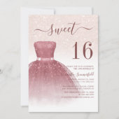 Sweet 16 Script Roos Gold Glitter Birthday Kaart (Voorkant)