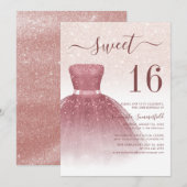 Sweet 16 Script Roos Gold Glitter Birthday Kaart (Voorkant / Achterkant)