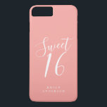 Sweet 16 Script roze 16th Birthday iPhone 8/7 Plus Hoesje<br><div class="desc">Sweet 61 het geval van de verjaardagstelefoon met chic wit manuscript op een roze achtergrond. Viel je 16e verjaardag in stijl met dit roze en witte trendy ontwerp en voeg gewoon jouw naam toe. Exclusief voor u ontworpen door Happy Dolphin Studio. Neem contact met ons op via happydolphinstudio@outlook.com als je...</div>