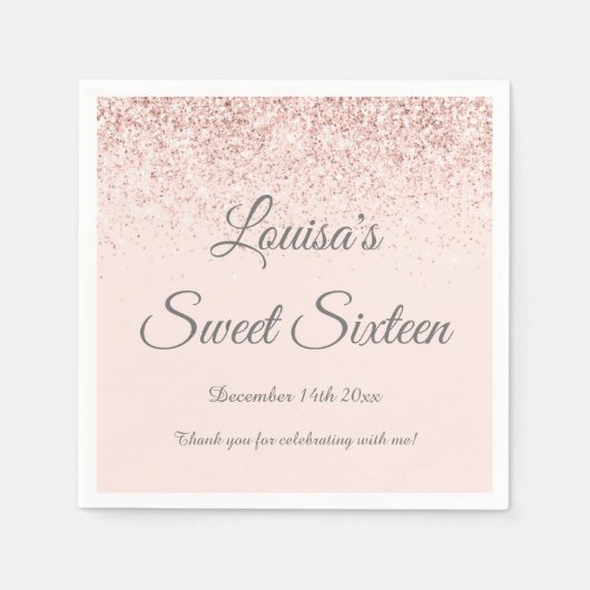 Sweet 16 Servet Blush Roze & Roos Gold Party decor (Voorkant)