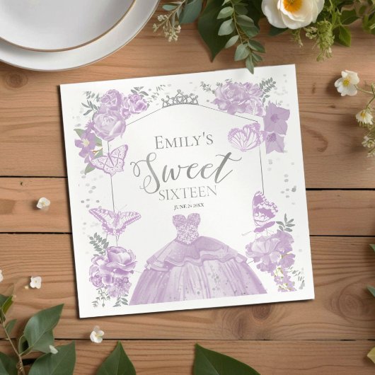 Sweet 16 servetten vlinder lavendel jurk bloemig