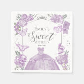 Sweet 16 servetten vlinder lavendel jurk bloemig (Voorkant)