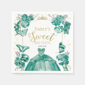 Sweet 16 servetten vlinder smaragd groene jurk (Voorkant)