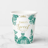 Sweet 16 servetten vlinder smaragd groene jurk papieren bekers (Voorkant)