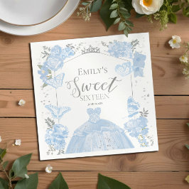 Sweet 16 servetten vlinder stoffig blauw jurkje bl