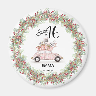 Sweet 16 Signature Script Car Greenery Holiday Magneet