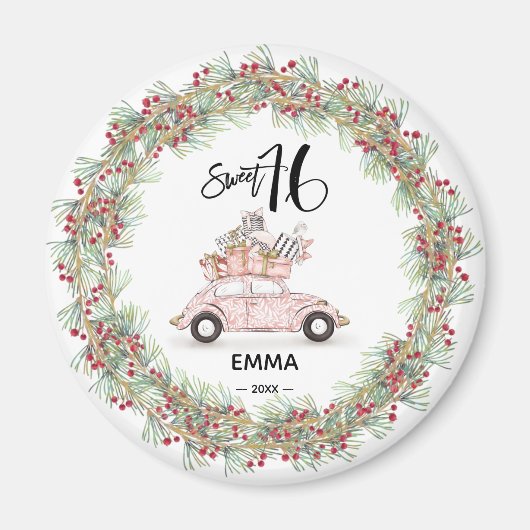 Sweet 16 Signature Script Car Greenery Holiday Magneet (Voorkant)