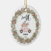 Sweet 16 Signature Script Car Photo Greenery Keramisch Ornament (Rechts)