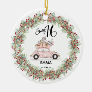 Sweet 16 Signature Script Car Photo Greenery Keramisch Ornament