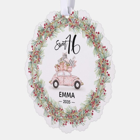 Sweet 16 Signature Script Car Photo Greenery Ornament Kaart (Links)