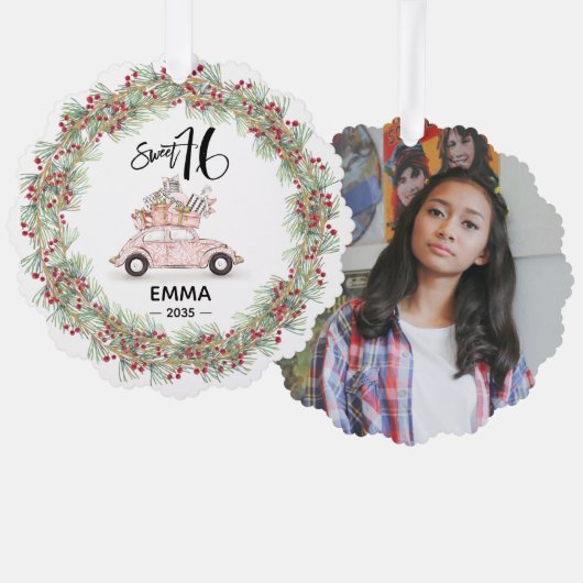 Sweet 16 Signature Script Car Photo Greenery Ornament Kaart (Voorkant / Achterkant)