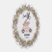 Sweet 16 Signature Script Car Pink Greenery Ornament Kaart (Rechts)