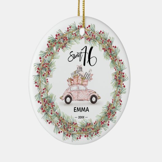 Sweet 16 Signature Script Greenery Keramisch Ornament (Rechts)