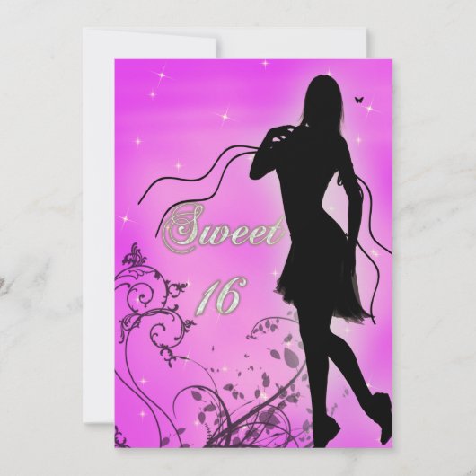Sweet 16 Silhouette Birthday Kaart (Voorkant)
