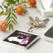 Sweet 16 Silhouette Meisje en Auto Roze en Bruin Sleutelhanger (Zijkant)